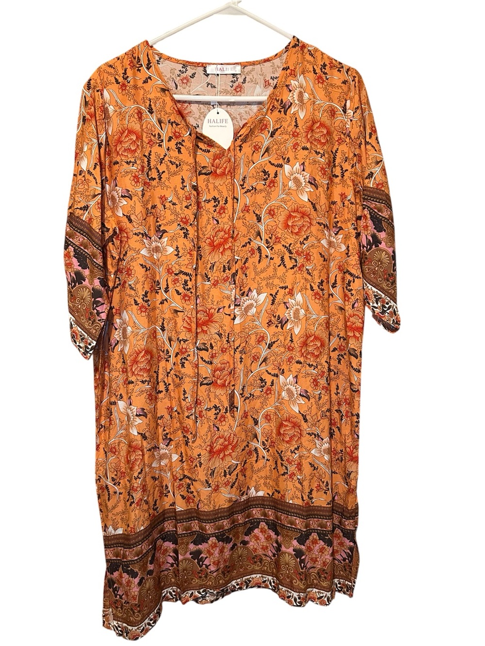 Halife Bohemian Midi Shift Dress 3/4 sleeve Medium
